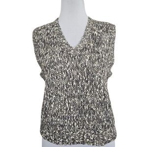 Vintage 80s 90s Russ Womens L Grey White Chunky Knit Sweater Vest Wool‎ Blend